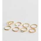 8 Pack Gold Diamanté Twist Rings