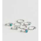 8 Pack Silver Turquoise Gem Rings