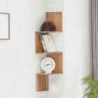Living and Home Retro 3-tiered Right-angle Wooden Floating Corner Shelf Decor