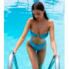 South Beach Bright Blue Shiny Bandeau Bikini Top