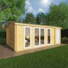 Mercia 6.1m x 4m Home Office Studio Log Cabin With Side Shed (44mm) - White UPVC Windows & Doors