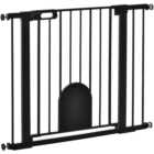 PawHut Black 75-103cm Stair Pressure Fit Pet Safety Gate with Small Cat Flap