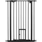 PawHut Black 74-80cm Wide Extra Tall Pet Safety Gate with Cat Flap
