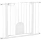 PawHut White 75-103cm Stair Pressure Fit Pet Safety Gate with Small Cat Flap
