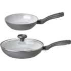 Prestige Earthpan Induction Frying Pan Set of 2 with Toughened Glass Lid