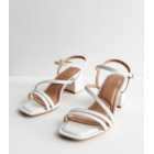 Wide Fit White Leather-Look Strappy Block Heel Sandals
