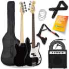 3rd Avenue Black Full Size Electric Bass Guitar Set
