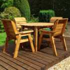 Charles Taylor Solid Wood 4 Seater Round Outdoor Dining Set with Green Cushions