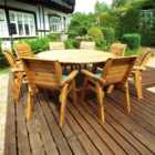 Charles Taylor Solid Wood 8 Seater Round Outdoor Dining Set with Green Cushions