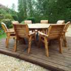 Charles Taylor Solid Wood 8 Seater Round Outdoor Dining Set with Red Cushions