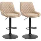 Homcom Bar Stools Set Of 2, Adjustable Bar Chairs 360° Swivel For Kitchen Khaki