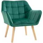 Homcom Luxe Velvet-feel Accent Chair W/ Wide Arms Slanted Back Wood Legs Green
