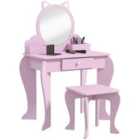 Zonekiz Kids Dressing Table Cat Design W/ Mirror Stool, Drawer, Storage Boxes