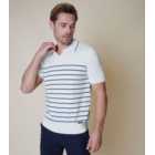 Threadbare Off White Stripe Knit Polo Shirt