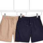 M&S Boys Cotton Ripstop Shorts, 2 Pack, 2-7 Years, Neutral