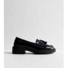 Black Leather-Look Tassel Trim Loafers