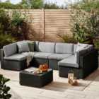 Furniturebox Windermere 6 Seater Black Rattan Sofa Lounge Set