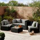 Furniturebox Windermere 4 Seater Black Rattan Sofa Lounge Set