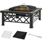 Outsunny Metal 3 in 1 Square Fire Pit with Poker and Grate