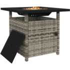 Outsunny Grey 50000 BTU PE Rattan Firepit Table with Glass Wind Guard
