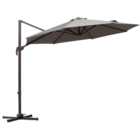 Outsunny Grey Crank and Tilt Rotating Cantilever Parasol with Cross Base 3m