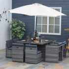 Outsunny 8 Seater Rattan Cube Sofa Dining Set with Parasol Hole Mixed Grey