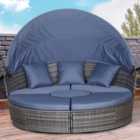 Outsunny 6 Seater Grey Rattan Round Lounge Set with Retractable Canopy