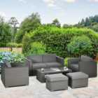 Outsunny 6 Seater Grey PE Rattan Garden Sofa Set