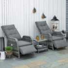 Outsunny 2 Seater Grey Rattan Recliner Bistro Set