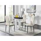Furniture Box Giovani 4 Grey Dining Table and 4 Cream Velvet Milan Black Leg Chairs