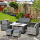 Outsunny 6 Seater Grey Sofa Lounge Set with Gas Fire Pit Table