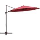 Outsunny Wine Red Cantilever Hanging Parasol with Cross Base 3m