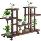 Outsunny 4 Tier Wood Plant Stand with Wheels 123.5 x 33 x 80cm