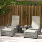 Outsunny 2 Seater Grey Rattan Lounge Set with Footstools