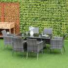 Outsunny Rattan 6 Seater Dining Set Grey