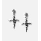Freedom Silver Rose Cross Drop Earrings