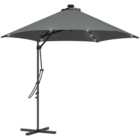 Outsunny Dark Grey Solar LED Cantilever Parasol with Cross Base 3m