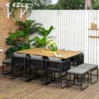 Outsunny Rattan 10 Seater Dining Set Black