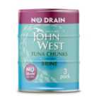 John West No Drain Tuna Chunks With A Little Brine 3 x 100g