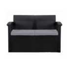 Graphite Rattan Effect Sofa with Grey Cushions - 2-Seater