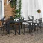 Outsunny Metal 6 Seater Garden Dining Set with Umbrella Hole Black