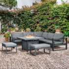 Outsunny 7 Seater Yard Grey Sofa Corner Lounge Set with Fire Pit Table