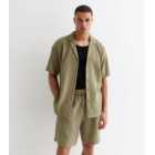 Olive Relaxed Fit Textured Cotton Shorts