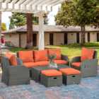 Outsunny 7 Seater Grey and Orange Rattan Sofa Lounge Set