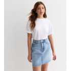 Girls Pale Blue Denim Raw Hem Mini Skirt