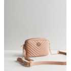 Pale Pink Leather-Look Chevron Cross Body Bag
