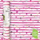 Pink Ribbon Hearts Gift Wrap Roll 5m