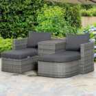Outsunny 2 Seater Grey Rattan Convertible Day Bed