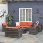 Outsunny 7 Seater Mixed Brown Rattan Wicker Lounge Set