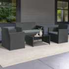 Outsunny 4 Seater Black and Grey PE Rattan Sofa Lounge Set
